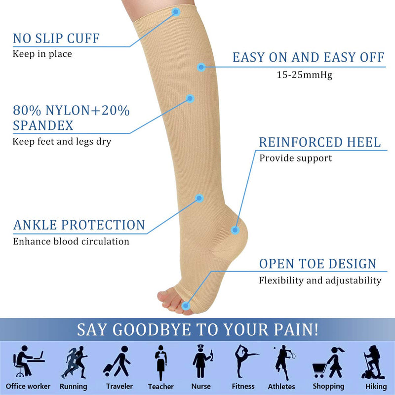 Ikfashoni 3 Pairs Of Compression Stockings For Men And Women Medical Knee Socks Without Toe Beige Thrombosis Stockings Support Stockings For Graduated Varicose Veins Circulation - NewNest Australia