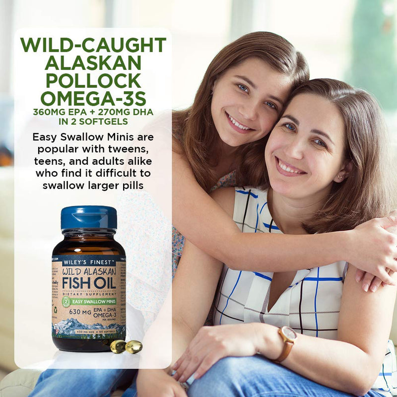 Wild Alaskan Omega-3 Fish Oil - Easy Swallow Minis 2X Double Strength 630mg EPA + DHA Natural Supplement 60 Mini Softgels 60 Count (Pack of 1) - NewNest Australia
