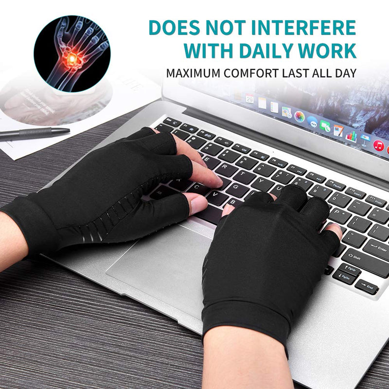 Ricbestlab Copper Compression Arthritis Gloves, Best Copper Infused Glove for Women and Men, Fingerless Compression Gloves, Pain Relief and Healing for Arthritis, Carpal Tunnel, 1 Pair, Black (Small) Small (1 Pair) - NewNest Australia