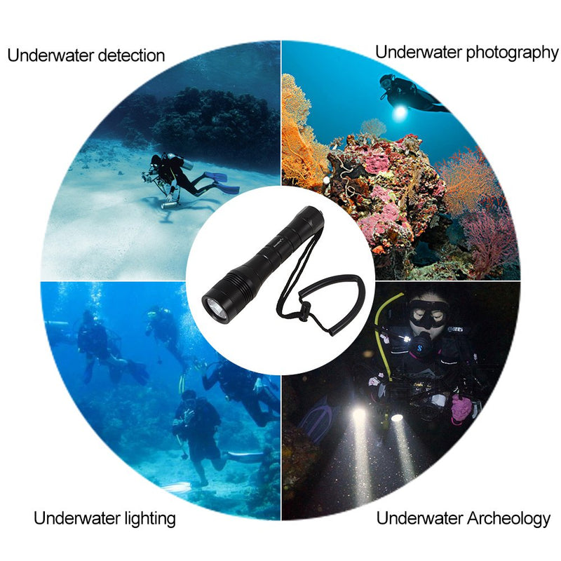 SecurityIng Waterproof 1000 Lumens Cree XM-L2 LED Diving Flashlight UnderWater 150m Depth Bright LED Lighting Lamp Dive Lights Torch for Diving Titanium - NewNest Australia