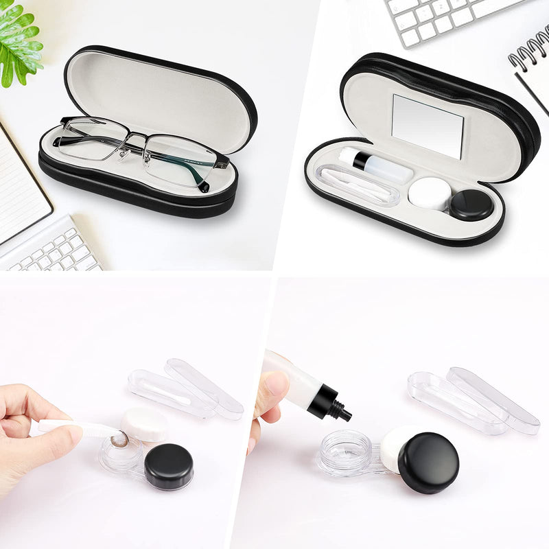 Kenobee Glasses Case, Contact Lens Case With Mirror, Tweezers And Suction Cup, Portable Double-Sided 2 In 1 Glasses Case, Contact Lens Case For Glasses, Reading Glasses, Contact Lenses (Black). - NewNest Australia