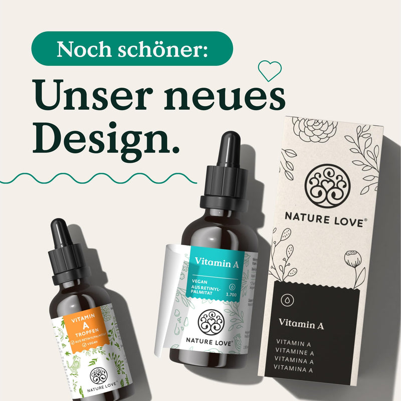 Vitamin A drops - 50 ml (1,700 drops) - Retinol from retinyl palmitate in MCT oil - without unnecessary additives - high dosage, vegan, laboratory tested and produced in Germany - NewNest Australia