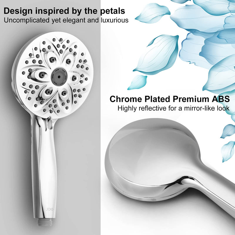 JDO Shower Head with Handheld, High Pressure Handheld Shower Head 6 Spray Settings - 4.7" Chrome Finish High Flow Hand Held Showerhead Set with Stainless Steel Hose and Adjustable Bracket (Chrome) - NewNest Australia