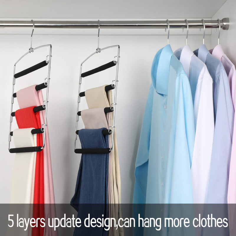 NewNest Australia - Meetu Pants Hangers 5 Layers Stainless Steel Non-Slip Foam Padded Swing Arm Space Saving Clothes Slack Hangers Closet Storage Organizer for Pants Jeans Trousers Skirts Scarf Ties Towels (1 Pack) 