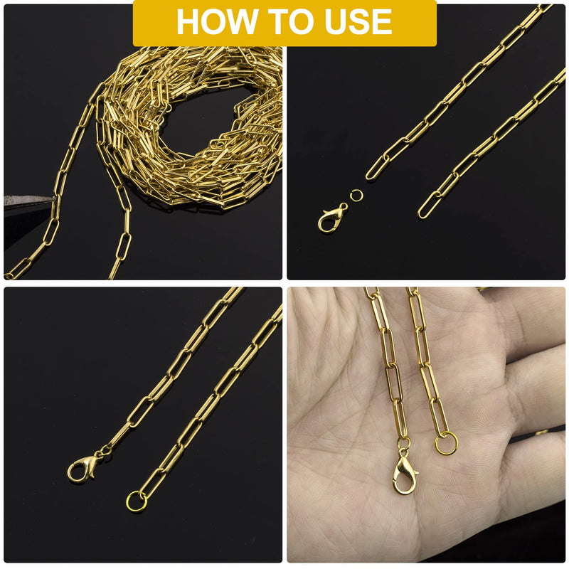 ANCIRS 12 Feet Gold Plated Paperclip Chain for DIY Jewelry Making, 4mm Oval 14K Gold Plated Brass Necklace Paperclip Cable Chain Link for Necklace, Bracelet, Anklet, Body Chain, Layer Chain - NewNest Australia