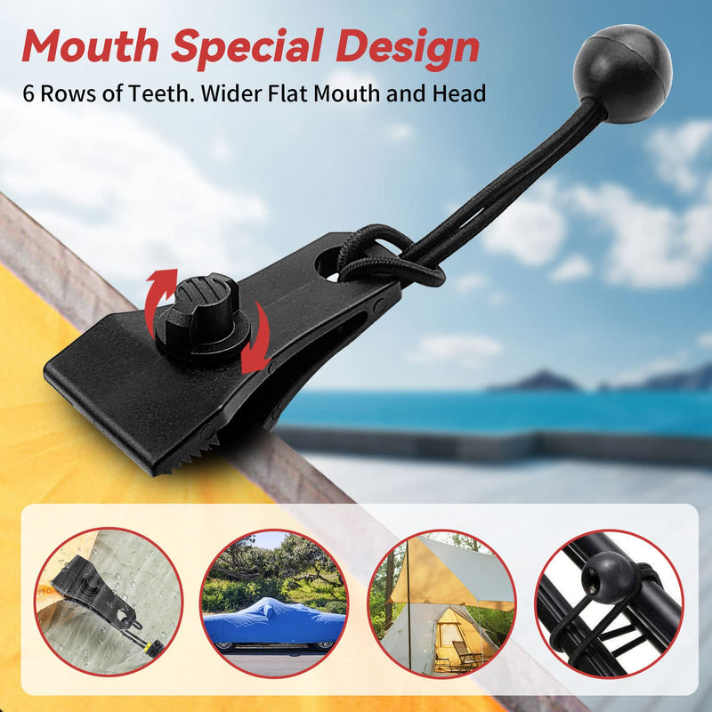 Upgrade Tarp Clips Heavy Duty Lock Grip Total 24 PCs Tarp Clamps Thumb Screw Tent Fasteners Clips with Ball Bungee Cords for Camping Awnings Caravan Canopies Car Swimming Pool Boat Cover Clips etc Big Heavy Duty Tarp Clips - NewNest Australia