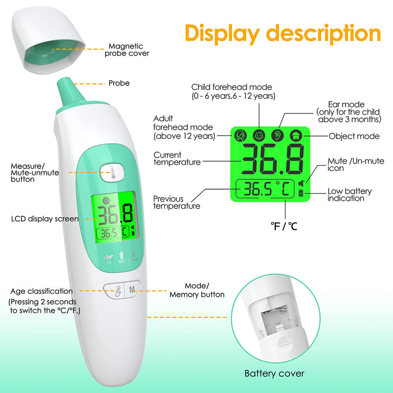Infrared Digital Ear and Forehead Thermometer, KKmier Non Contact Medical Temperature Thermometer for Adults Children Baby and Object Surface High Temperature Alarm CE - NewNest Australia