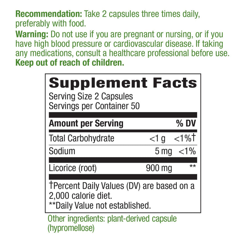 Nature's Way Licorice Root Capsules, 900 mg per serving, Premium Supplement, 100 Vegan Capsules - NewNest Australia