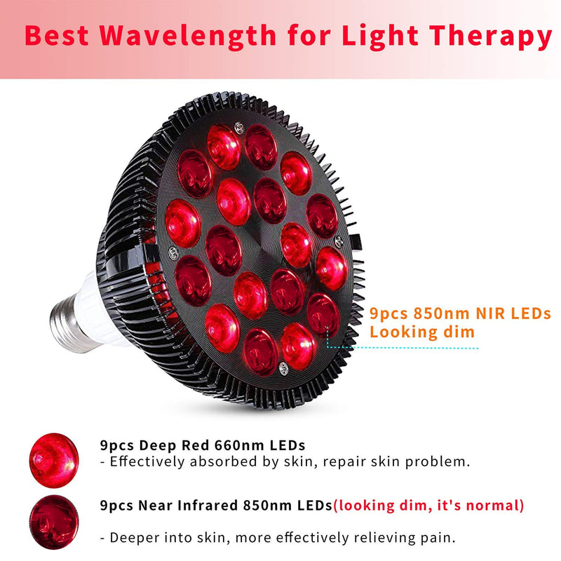 Wolezek Red Light Therapy, 18 LEDs Red Light Therapy Bulb with 660nm Red and 850nm Near-Infrared Combo Wavelength, Infrared Light Therapy Lamp Device for Skin Care Pain Relief - NewNest Australia