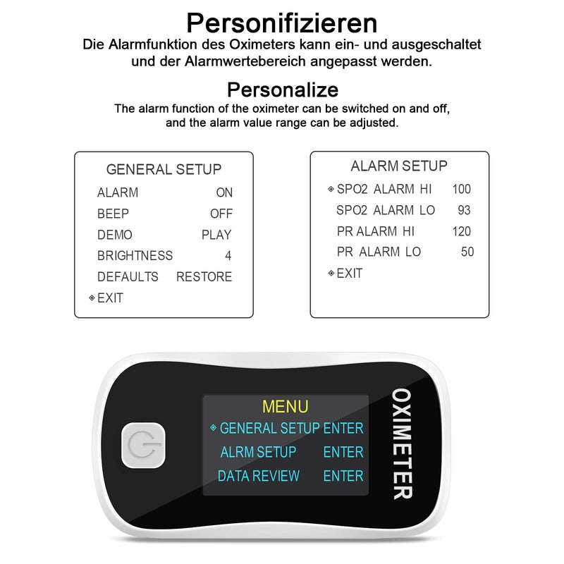 MOMMED oxygen saturation measuring device finger, pulse oximeter with alarm ideal for quickly measuring oxygen saturation, simple oximeter for children and adults, including lanyard and batteries - NewNest Australia