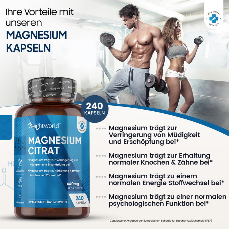 Magnesium Citrate - 240 Vegan Magnesium Capsules - 1480 Mg Pure Magnesium Citrate With 440 Mg Elementary Magnesium - Sports Electrolytes For Your Training & Fitness - Magnesium Citrate Powder - NewNest Australia