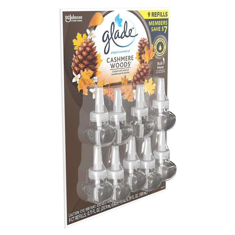 Glade PlugIns Scented Oil Refill, Essential Oil Infused Wall Plug in, 6.39 fl. oz, 9 ct. (Cashmere Woods) - NewNest Australia