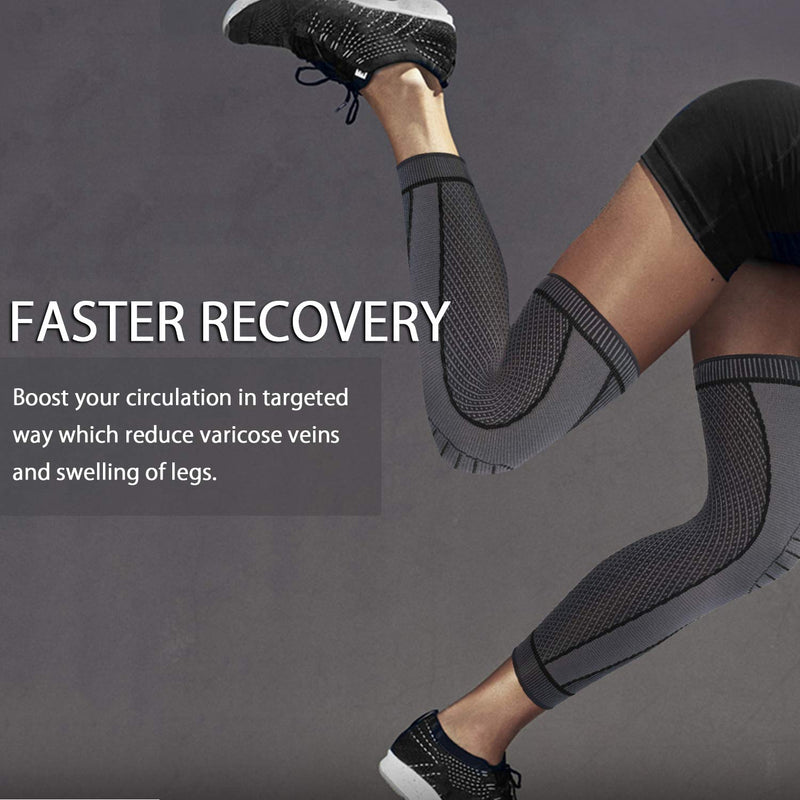 Full Leg Sleeves Long Compression Leg Sleeve Knee Sleeves Protect Leg, for Man Women Basketball, Arthritis Cycling Sport Football, Reduce Varicose Veins and Swelling of Legs(Pair) Black Medium (1 Pair) - NewNest Australia