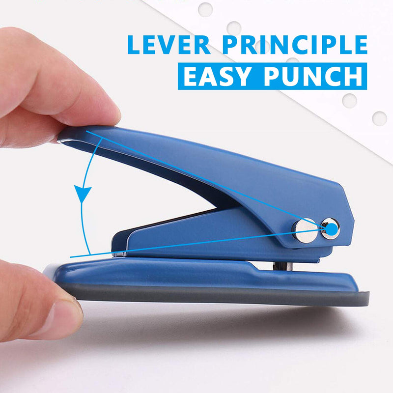 Single Handheld 1/4 Inches Hole Puncher, 20 Sheet Punch Capacity Metal Hole Punch with Skid-Resistant Base for Paper, Chipboard, Art Project, Blue - NewNest Australia