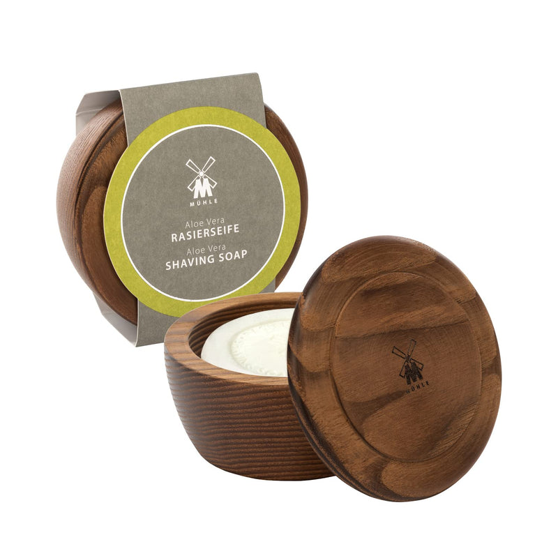 MÜHLE shaving soap set - wooden bowl with shaving soap - aloe vera for sensitive skin - vegan, gentle & nourishing - 65g - NewNest Australia
