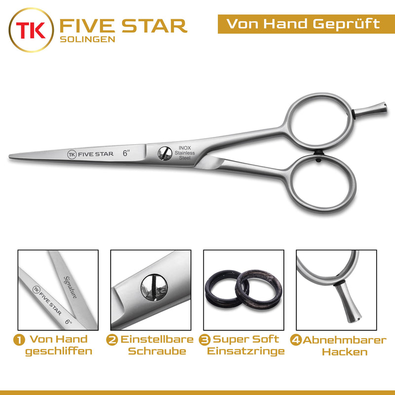 Five Star Solingen Signature Professional 6 inch extra sharp hairdressing scissors, hair scissors, beard scissors, hair cutting scissors, rust-proof for women, men, hairdressers and children for strong and fine hair - NewNest Australia