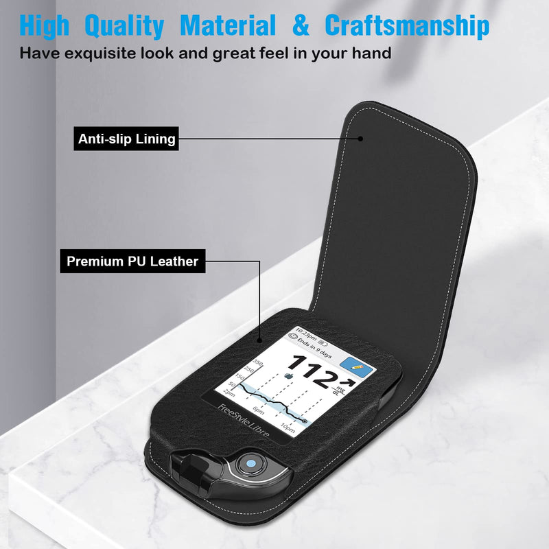Medmax Case For Freestyle Libre 3 / Libre 2 / Libre Reader Blood Glucose Monitor Shockproof Faux Leather Protective Cover With Clip And Handle For Diabetics (Black) - NewNest Australia