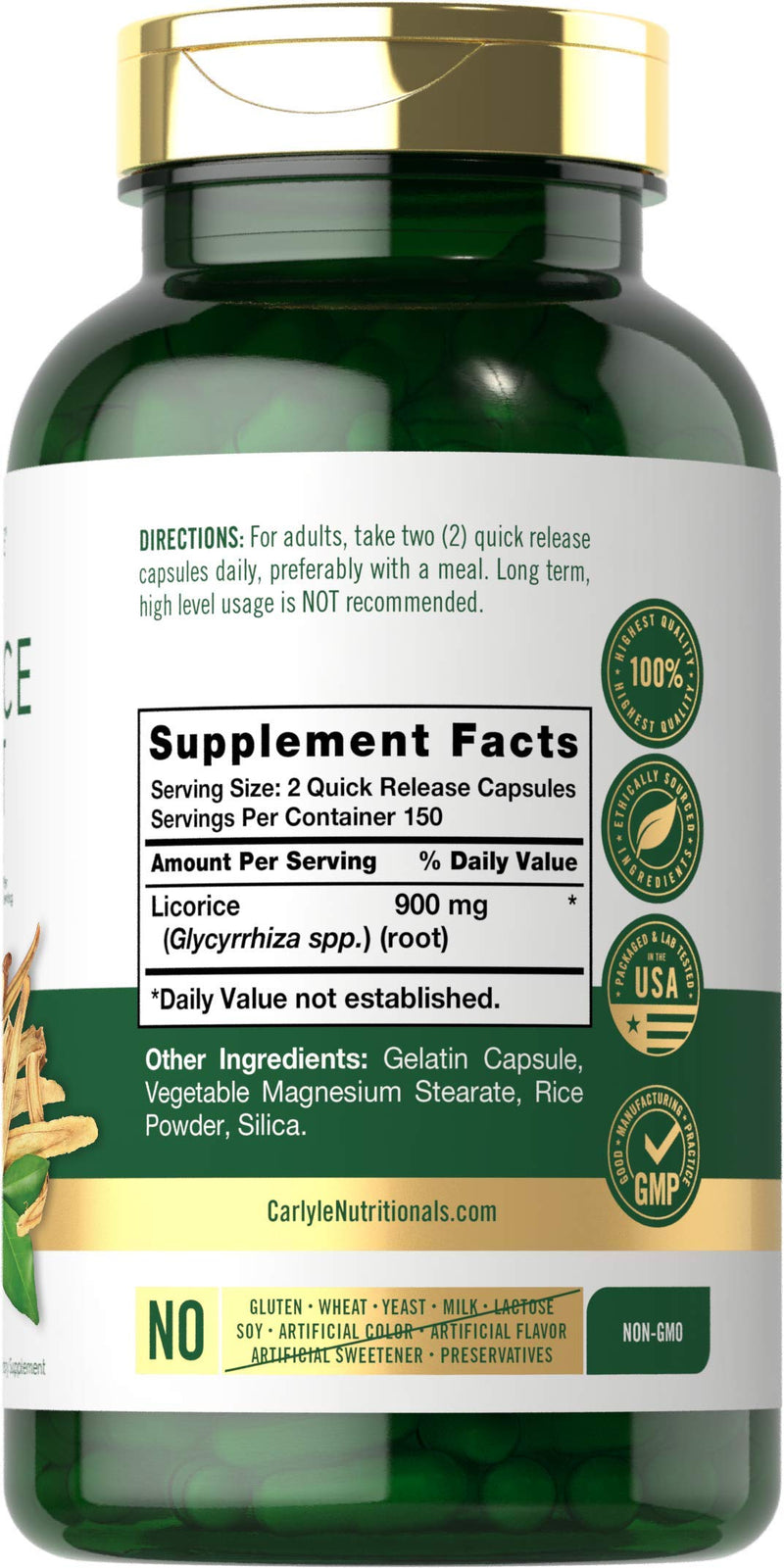 Carlyle Licorice Root Capsules 900 mg | 300 Count | Root Extract Supplement | Non-GMO, Gluten Free - NewNest Australia