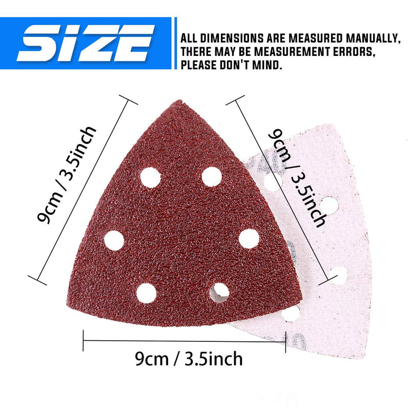 Glarks 50-Pieces 90mm / 3.5 Inch Triangle Mouse Detail Sander Sandpaper Sanding Paper Hook and Loop Assorted 40/60/80/120/180/240/400/600/800/1000 Grits for Random Orbital Sander(6 Holes) - NewNest Australia