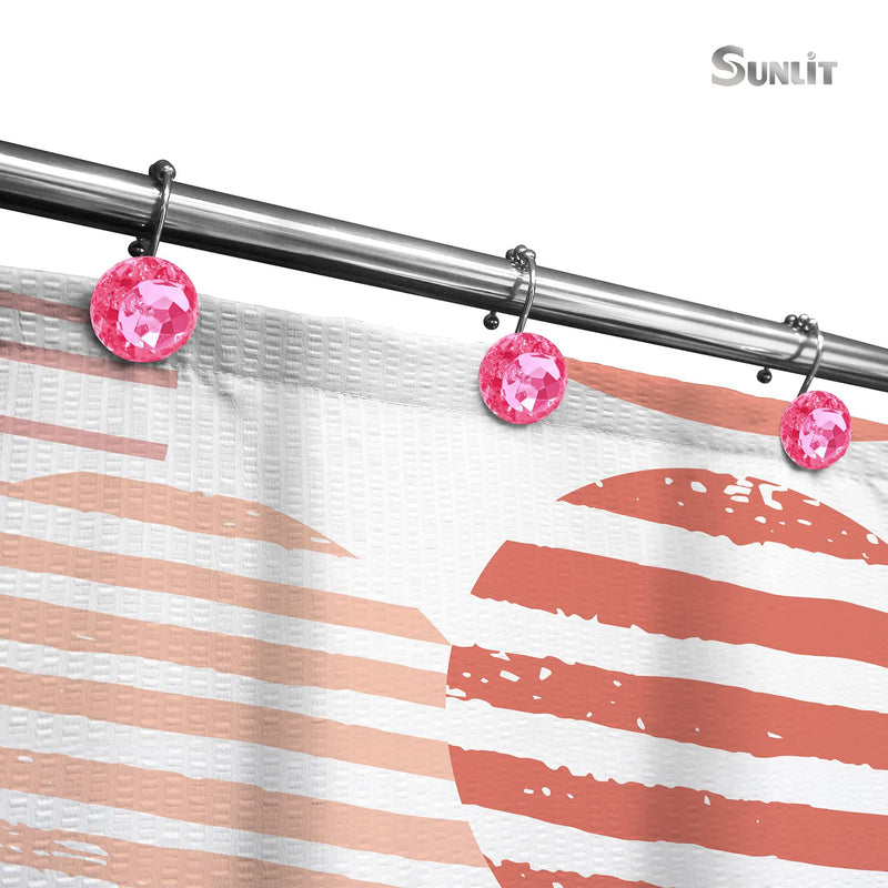 Sunlit Luxury Design Round Hot Pink Diamond Crystal Gem Bling with Glide Balls Shower Curtain Hooks, Rust Proof Metal Rhinestones Glam Shower Curtain Rings-12 Pack - NewNest Australia
