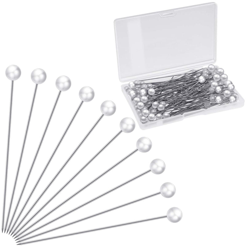 Corsage Boutonniere Pins Faux Pearl Head Pins Wedding Bouquet Pins White Straight Pins for Sewing Craft Wedding Decorations (100 Pieces with 1 Box) 100 - NewNest Australia