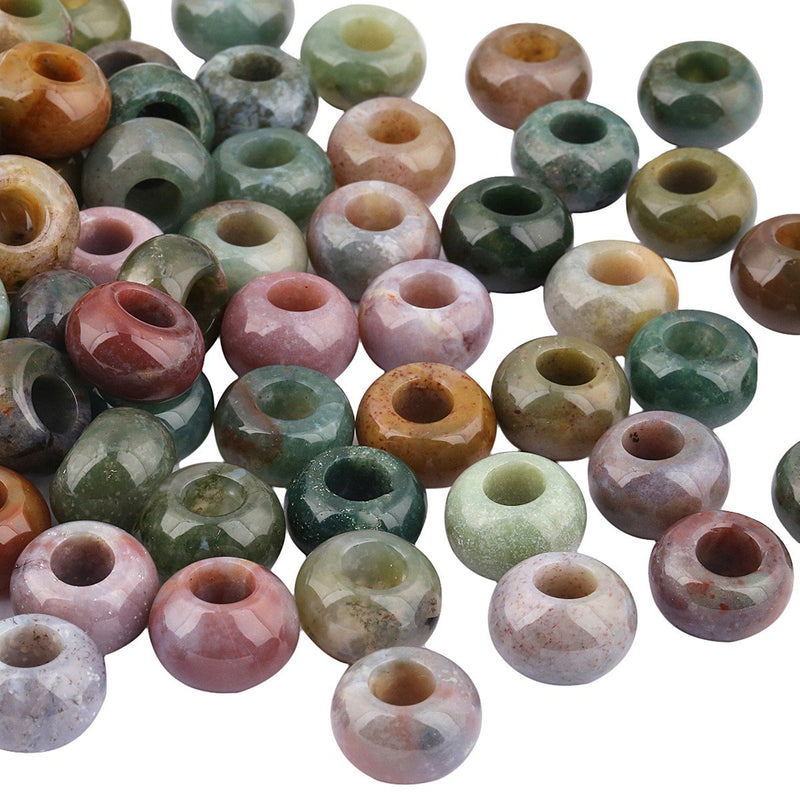 TUMBEELLUWA Natural Gemstone Beads for Jewelry Making, Rondelle Large Hole Loose Beads Pack of 15,Indian Agate(8x14 mm) #1-Multicolor/Indian Agate - NewNest Australia
