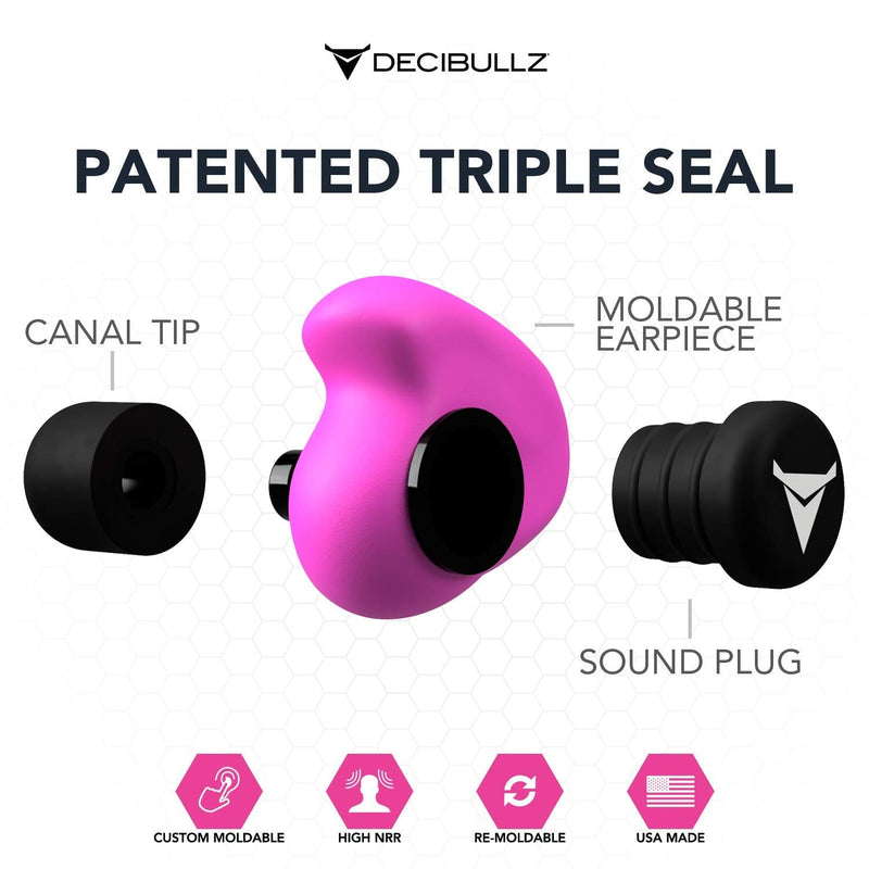 Decibullz - Custom Molded Earplugs, 31dB Highest NRR, Comfortable Hearing Protection for Shooting, Travel, Work and Concerts Pink - NewNest Australia