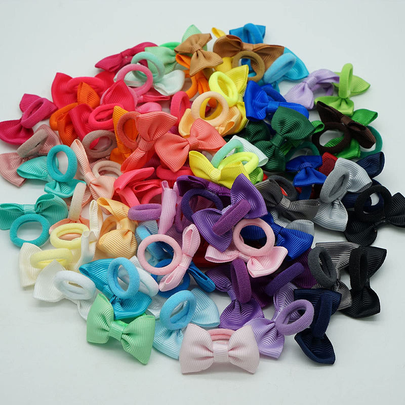 80PCS Tiny Hair Ties With Bows Baby Bows Rubber Bands Hair Ties Soft Elastics Ponytail Holders Hair Accessories for Infants Toddlers Baby Girls Style 1 - NewNest Australia