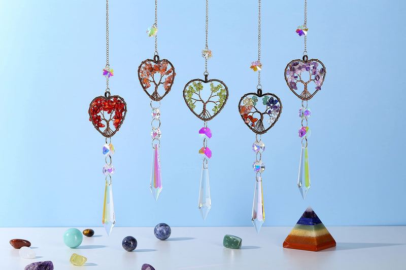 CrystalTears Amethyst Crystal Suncatcher Chakra Tree of Life Sun Catchers Crystal Car Hanging Ornament Heart Shaped Rainbow Maker for Window Wall Garden Decor Heart-amethyst - NewNest Australia