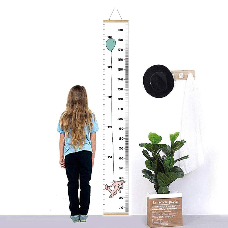 Miaro Kids Growth Chart, Wood Frame Fabric Canvas Height Measurement Ruler from Baby to Adult for Child's Room Decoration 7.9 x 79in (7.9 x 79in, Balloon Rabbit) - NewNest Australia