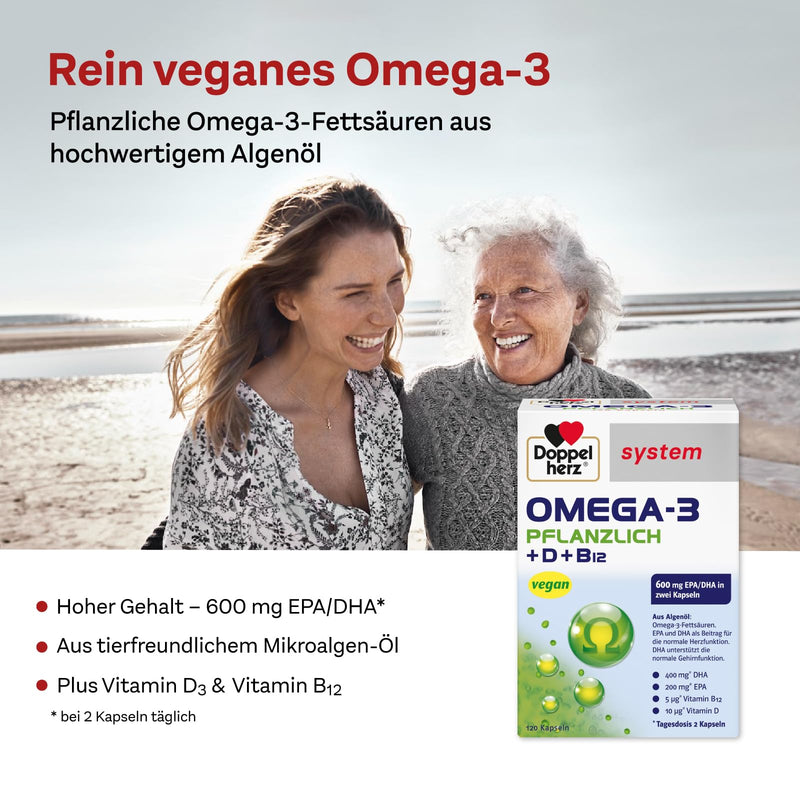Doppelherz system OMEGA-3 VEGETABLE - algae oil - vitamin D as a contribution to the normal function of the immune system - 120 capsules 120 pieces (pack of 1) - NewNest Australia