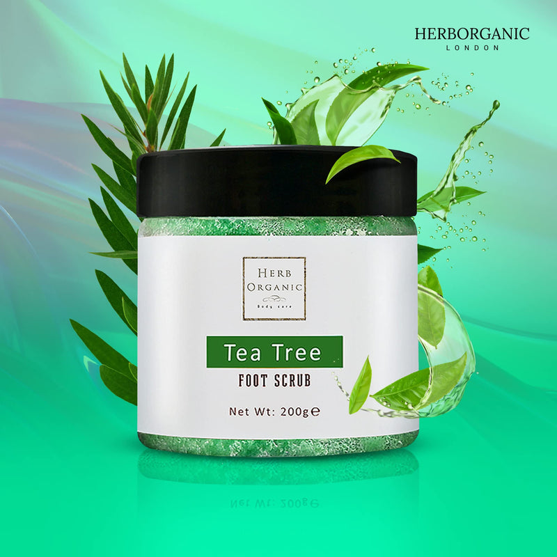 HerbOrganic Antibacterial Tea Tree Foot Scrub – 200 g – Exfoliates, Moisturizes and Cleanses – with Green Tea, Sea Salt & Jojoba Oil – Helps with Corns, Calluses, Athlete Foot, Jock Itch & Foot Odour - NewNest Australia
