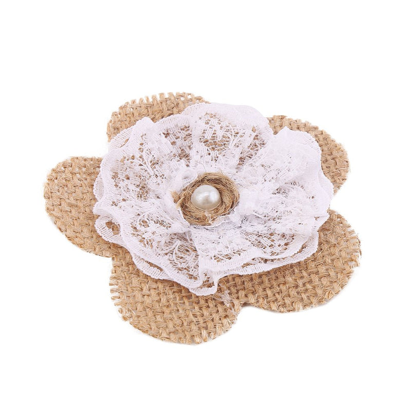 DECORA 12 Pieces Handmade Burlap Lace Rose Flowers with Pearl for Wedding Decoration and Craft Making 12pc Burlap Flower With Lace - NewNest Australia