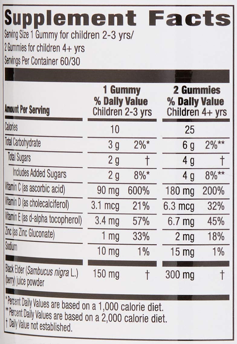 Amazon Brand - Mama Bear, Vegetarian Kids Black Elderberry Gummies 300 mg with Vitamins C, D, E and Zinc - Immune System Support - 60 Gummies (1 to 2 Month Supply), Non-GMO, Gluten Free - NewNest Australia