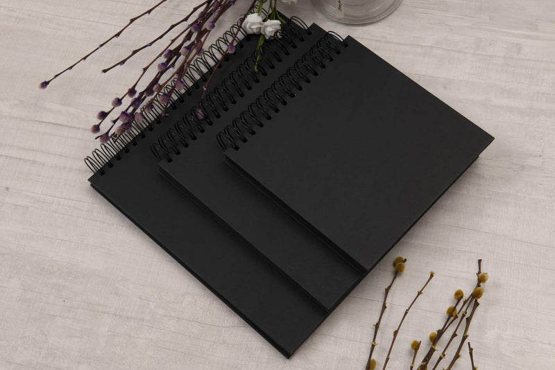 potricher 8 x 8 Inch DIY Scrapbook Photo Album Hardcover Kraft Blank Black Page Wedding and Anniversary Family Photo Album (Black, 8 Inch) - NewNest Australia