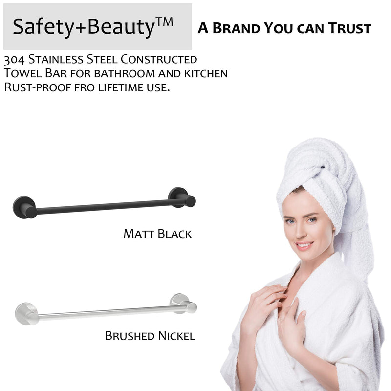 SAFETY+BEAUTY 24 inch Towel Bar for Bathroom or Kitchen, Rust-Proof Stainless Steel Construction (Brushed Nickel) Brushed Nickel 24in, 1-Pack - NewNest Australia