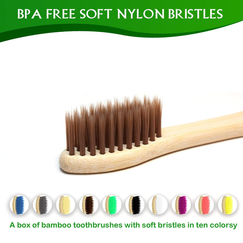 Pack Of 10 Bamboo Toothbrushes With Soft Bristles, Natural Eco Friendly Biodegradable Charcoal Toothbrushes, Bpa Free Recyclable Wooden Toothbrush Set‚¶ 10 Pieces (Soft Bristles) - NewNest Australia
