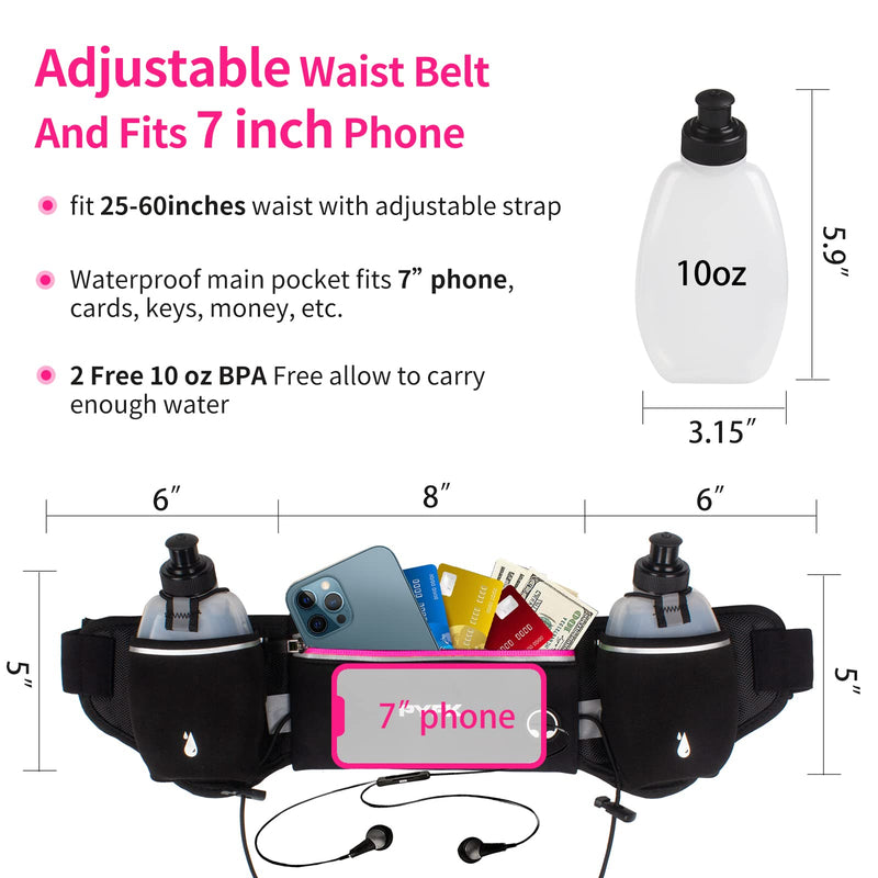 PYFK Upgraded Running Belt with Water Bottles, Hydration Belt for Men and Women, Water Bottle Holder Running Pouch Belt, Fanny Pack Fits 6.5 inches Phones, Waist pack for Running Hiking Climbing rose red - NewNest Australia