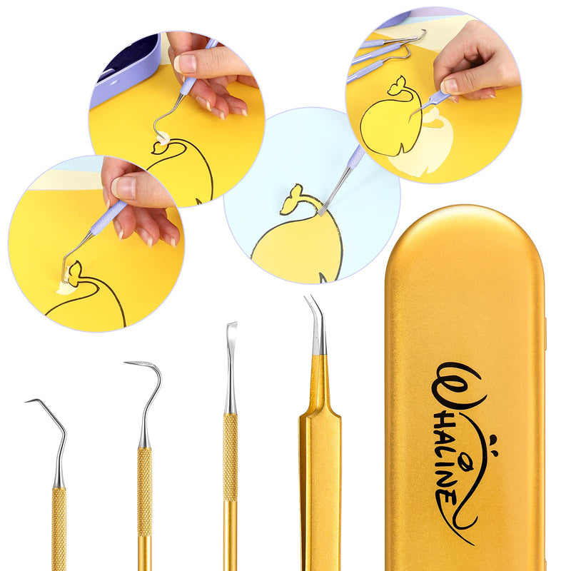 Whaline Weeding Vinyl Tools 4 Pieces Stainless Steel Precision with Case, Vinyl Craft Paper Craft Tool Kit for Silhouettes Cameos, Lettering Scraper Hook Spatula Tweezers (Gold) Gold - NewNest Australia