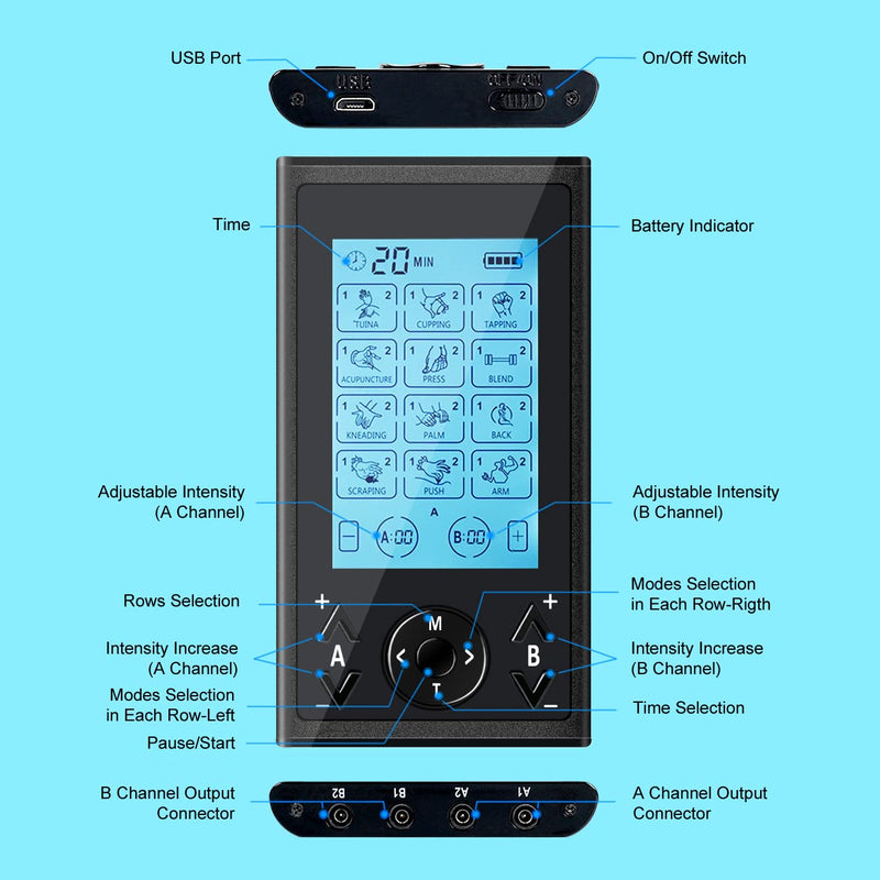 Easy@Home TENS Machine for Pain Relief - 24 Modes 4 Channels TENS Machine Portable Rechargeable for Arthritis, Back, Labour, Period, Sciatica, Knee, Nerve, Endometriosis, Muscle & Joint Pain Relief - NewNest Australia