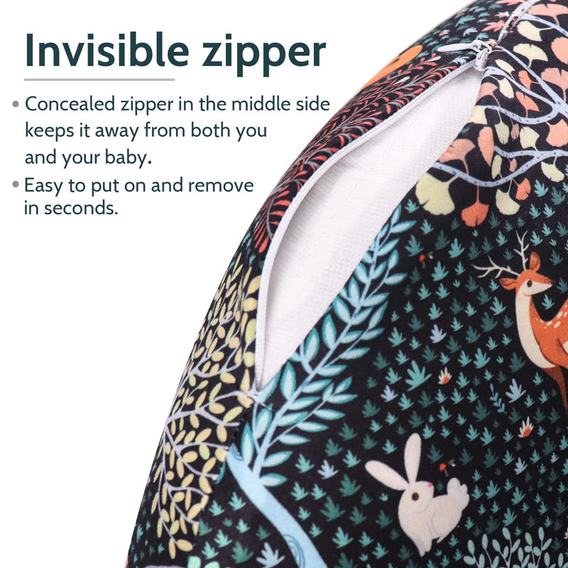 Baby Nursing Pillow Cover, Woodland Breastfeeding Pillow Slipcover Girls, Nursing Pillow Case for Newborn, Soft Fabric Fits Snug On Infant, Washable & Breathable, Animals Deer Rabbit Forest animals - NewNest Australia