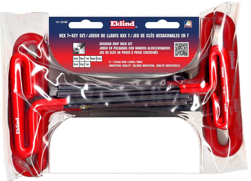 EKLIND 53168 Cushion Grip Hex T-Key allen wrench - 8pc set SAE Inch Sizes 3/32-1/4 (6In shaft) 8-Piece Set (3/32" to 1/4") - NewNest Australia