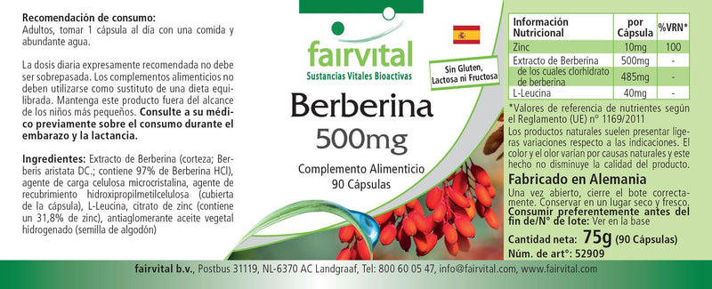 Fairvital | Berberine 500mg - HIGH DOSE - Berberine HCl + Zinc - Berberis aristata - VEGAN - 90 capsules - NewNest Australia