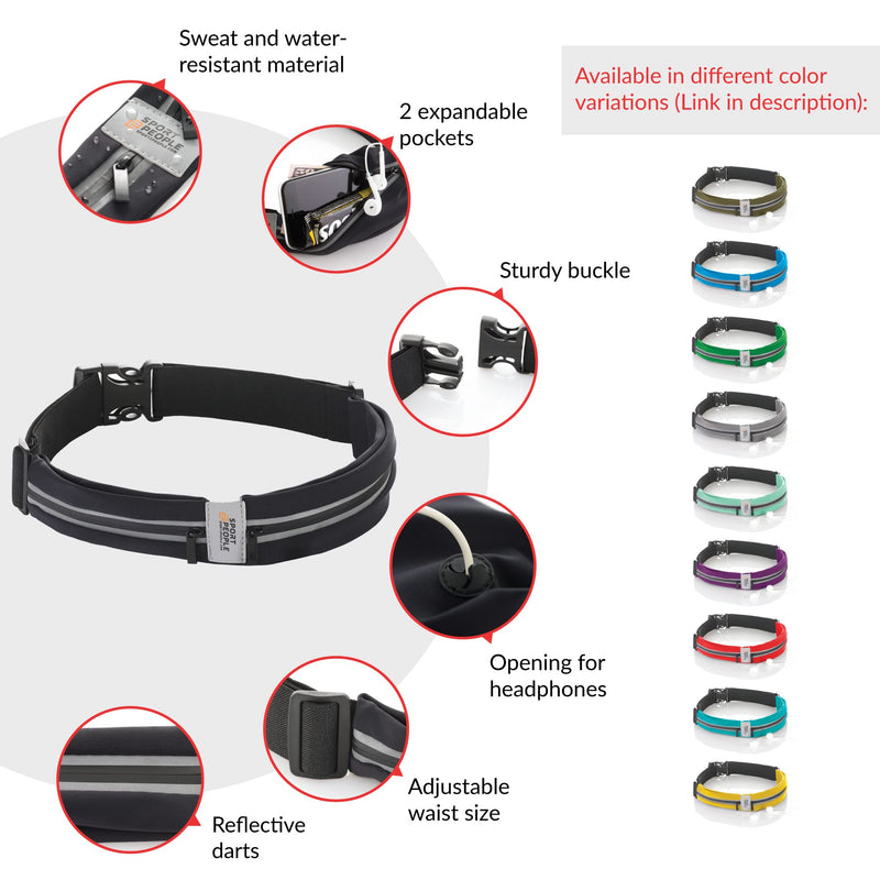 sport2people Running Belt for Men & Women, Phone Holder for Running, Reflective Running Gear, Running Fanny Pack for Women & Men, Cell Phone Holder, Running Waist Packs, Money Belt, Travel belt (Black) Black - NewNest Australia