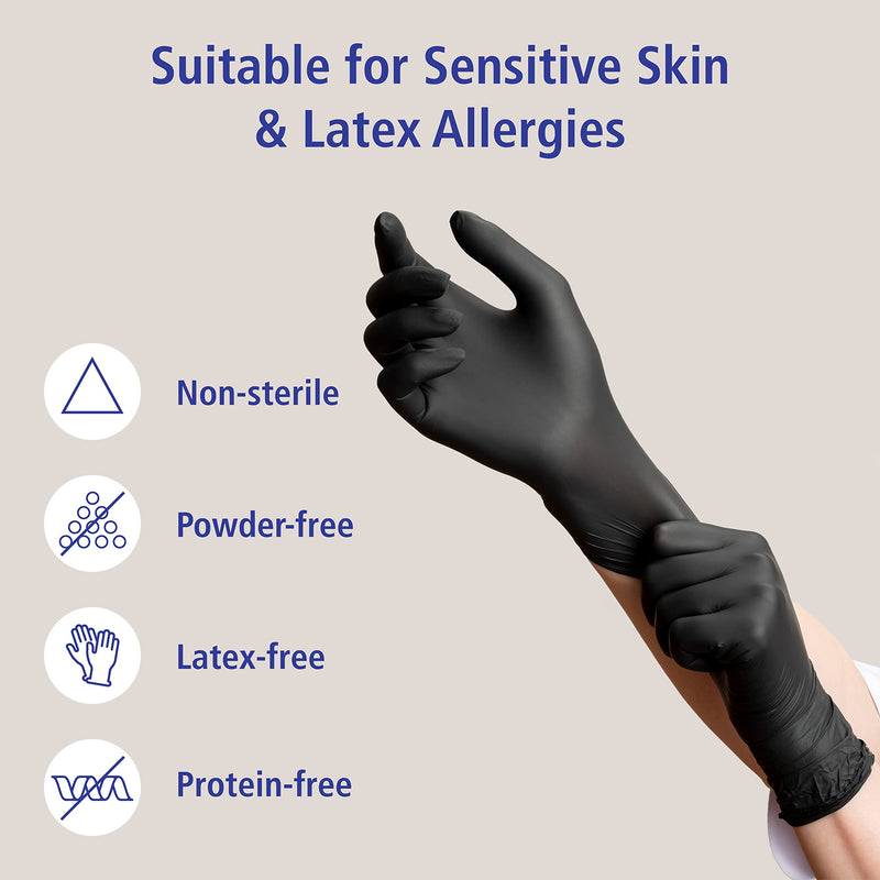 Nitrile Examination Gloves - Medium, Powder Free, Hypoallergenic, Heavy Duty, Long Cuff, Ambidextrous, Disposable, for Any Sector, Bulk Buy (Medium) (Black) - Meditrade - NewNest Australia
