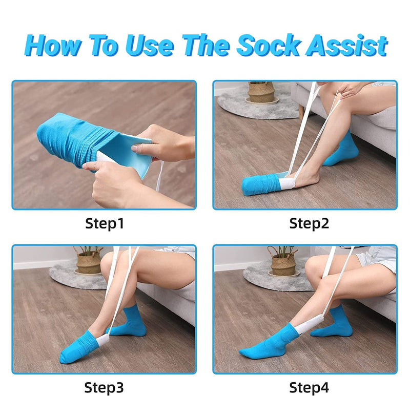 Sock Aid Tool for Putting Socks Easy On and Off for Elderly, Disabled, Pregnant, Diabetics - Pulling Assist Device - Sock Helper (Blue) Blue - NewNest Australia