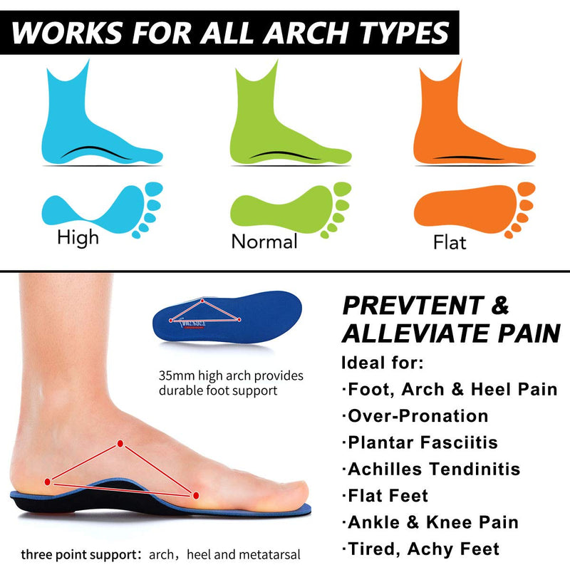 Valsole Orthotic Insole High Arch Foot Support Soft Medical Functional Insoles, Insert for Severe Flat Feet,Plantar Fasciitis,Feet Pain, Foot Valgus for Man and Woman UK-9-28cm Blue-v107b - NewNest Australia