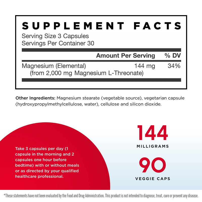 Jarrow Formulas MagMind - 90 Capsules - Includes Magnesium L-Threonate (Magtein) - Supports Brain Health & Function - 30 Servings - NewNest Australia