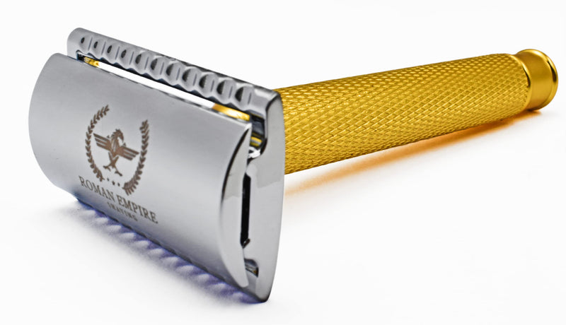 Roman Empire Shaving Double Thread Caesar Gold Safety Razor By Roman Empire Shaving, Classic Razor, Steel Safety Razor With 20 Blades (Astra-Derby Shark Treet) - NewNest Australia