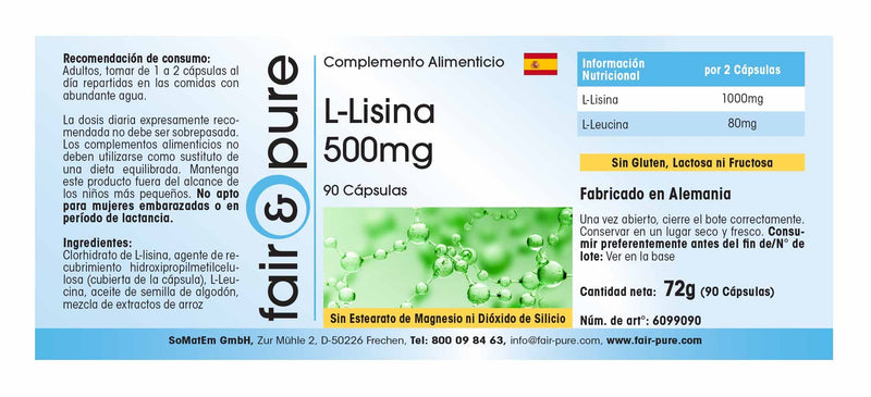 Fair & Pure® - L-Lysine capsules 500mg - vegan - without magnesium stearate - essential amino acid - 90 capsules - NewNest Australia